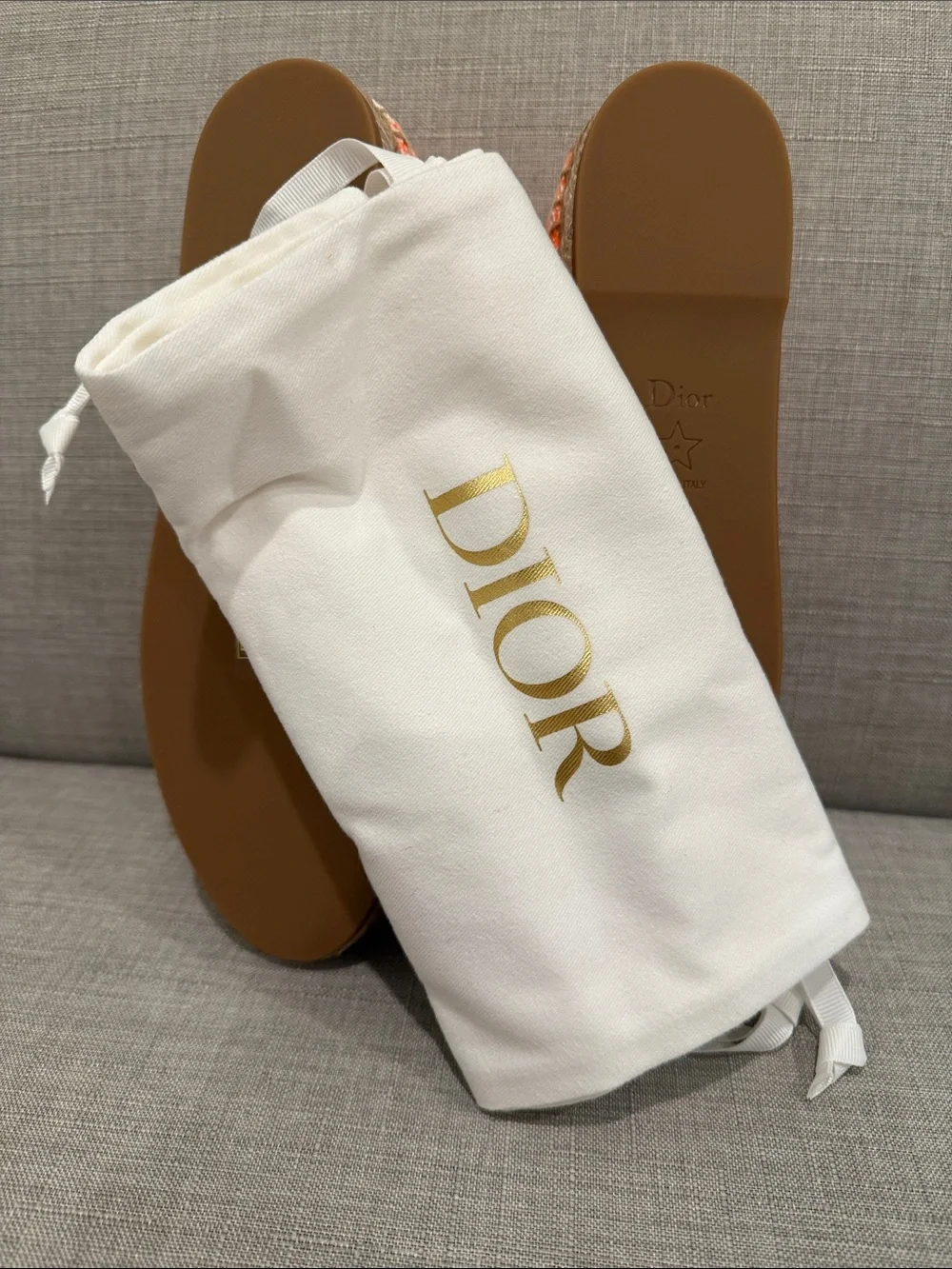 Christian Dior Orange & Cream Embroidered Espadrille Slip-On